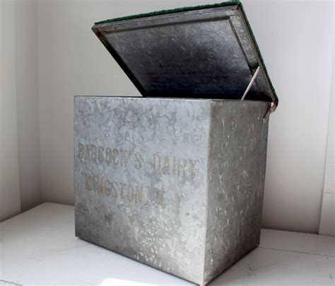 vintage metal milk delivery box|vintage galvanized milk box.